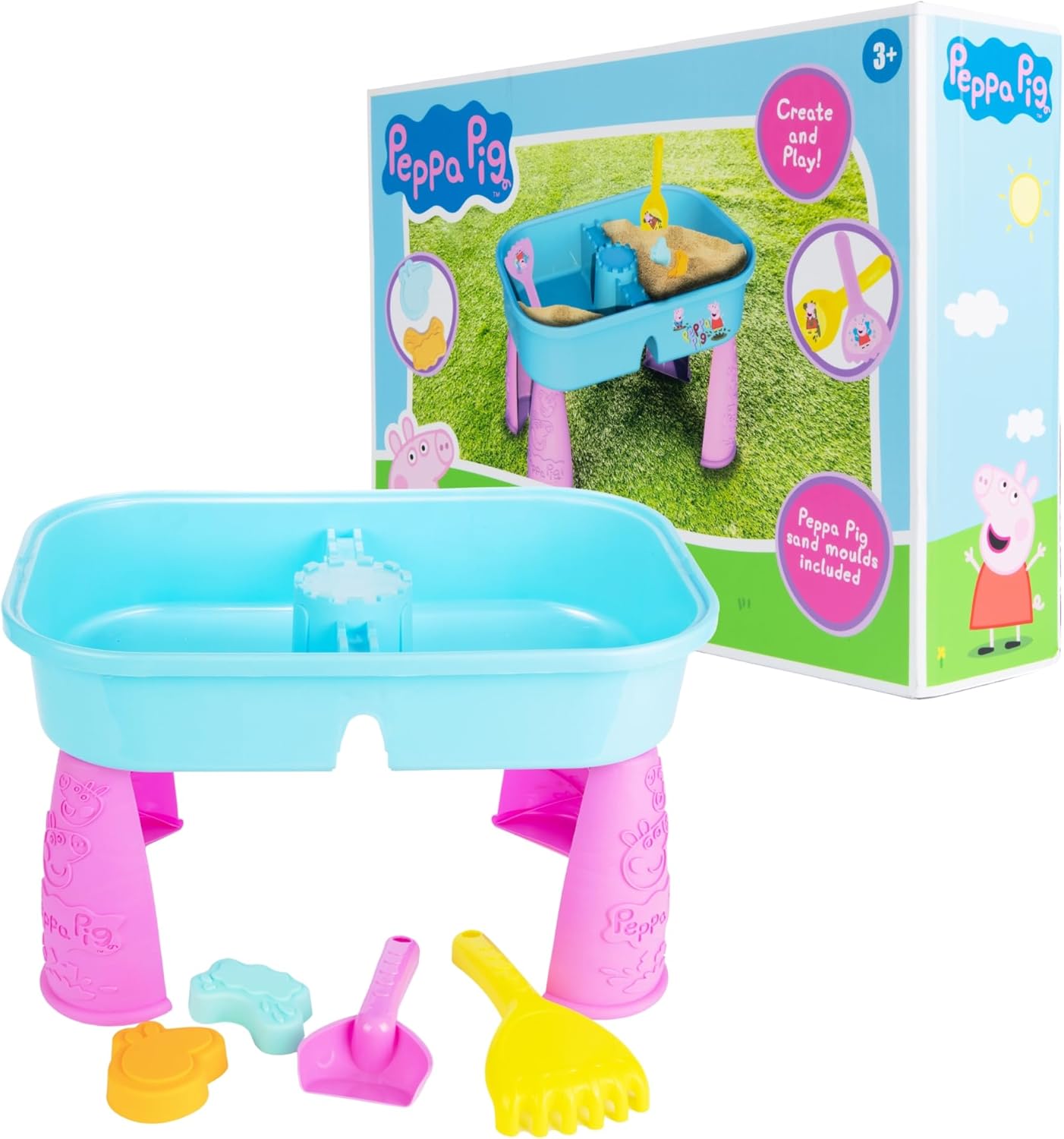 Peppa Pig Sand & Water Play Table | Outdoor Activity Table Sandbox Toy | Water Sensory | Peppa Pig Outdoor Toys | Kids Garden | Spade, Rake & Moulds Included | 3+