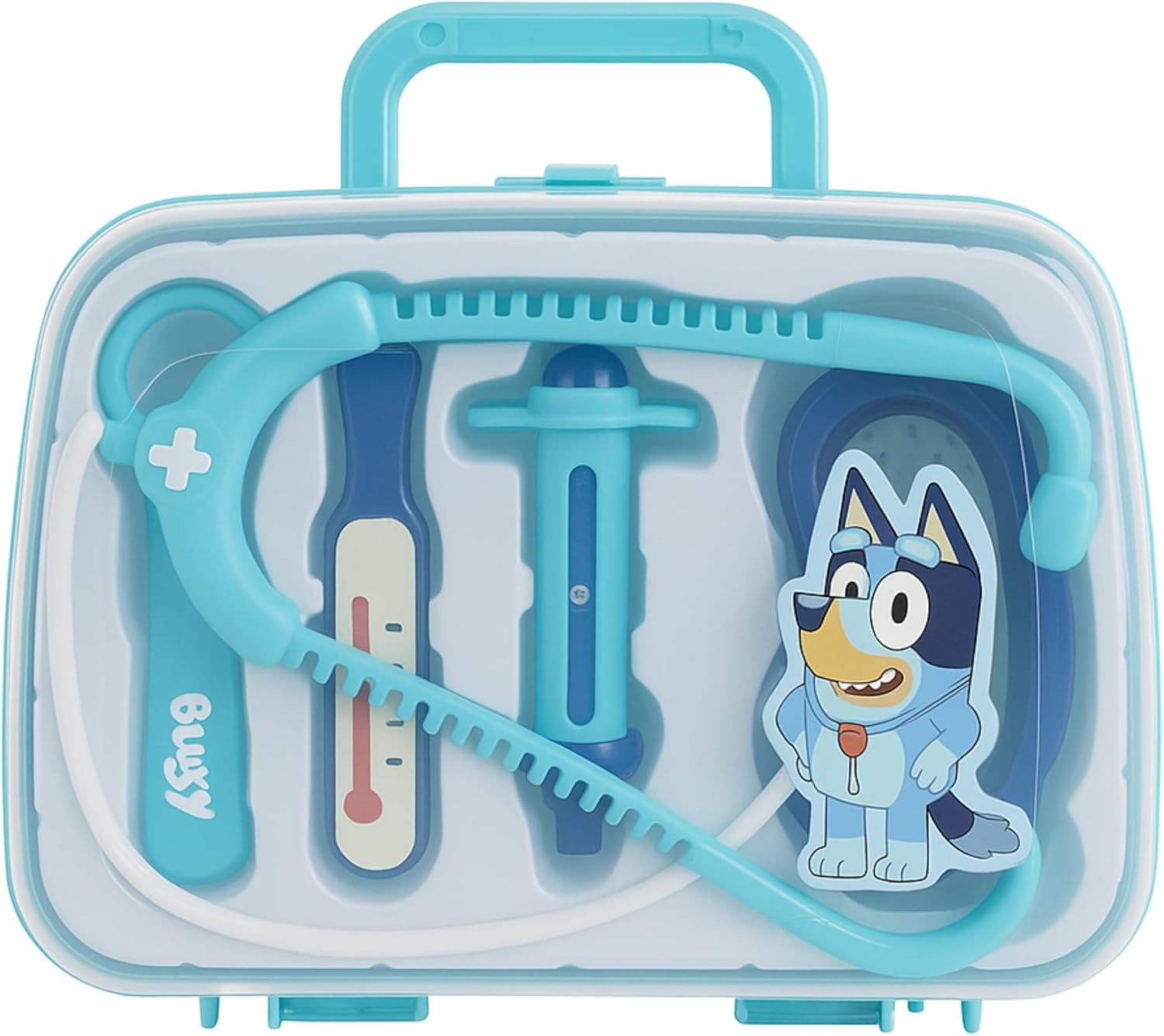 Bluey Medical Case -  Doctor Toy Set with Stethoscope, Thermometer, Syringe & More | Pretend Role Play Kit | Portable Light Blue Carry Case | Ages 3+