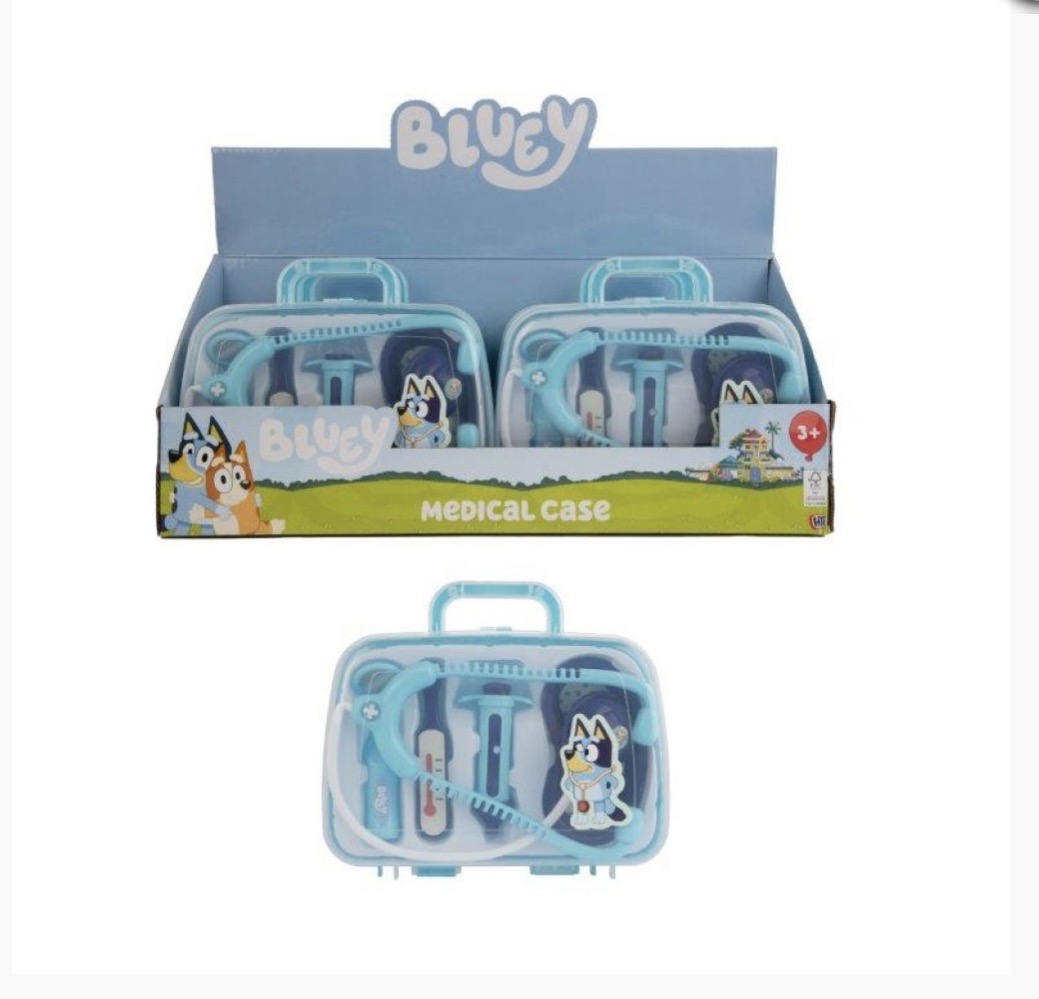 Bluey Medical Case -  Doctor Toy Set with Stethoscope, Thermometer, Syringe & More | Pretend Role Play Kit | Portable Light Blue Carry Case | Ages 3+