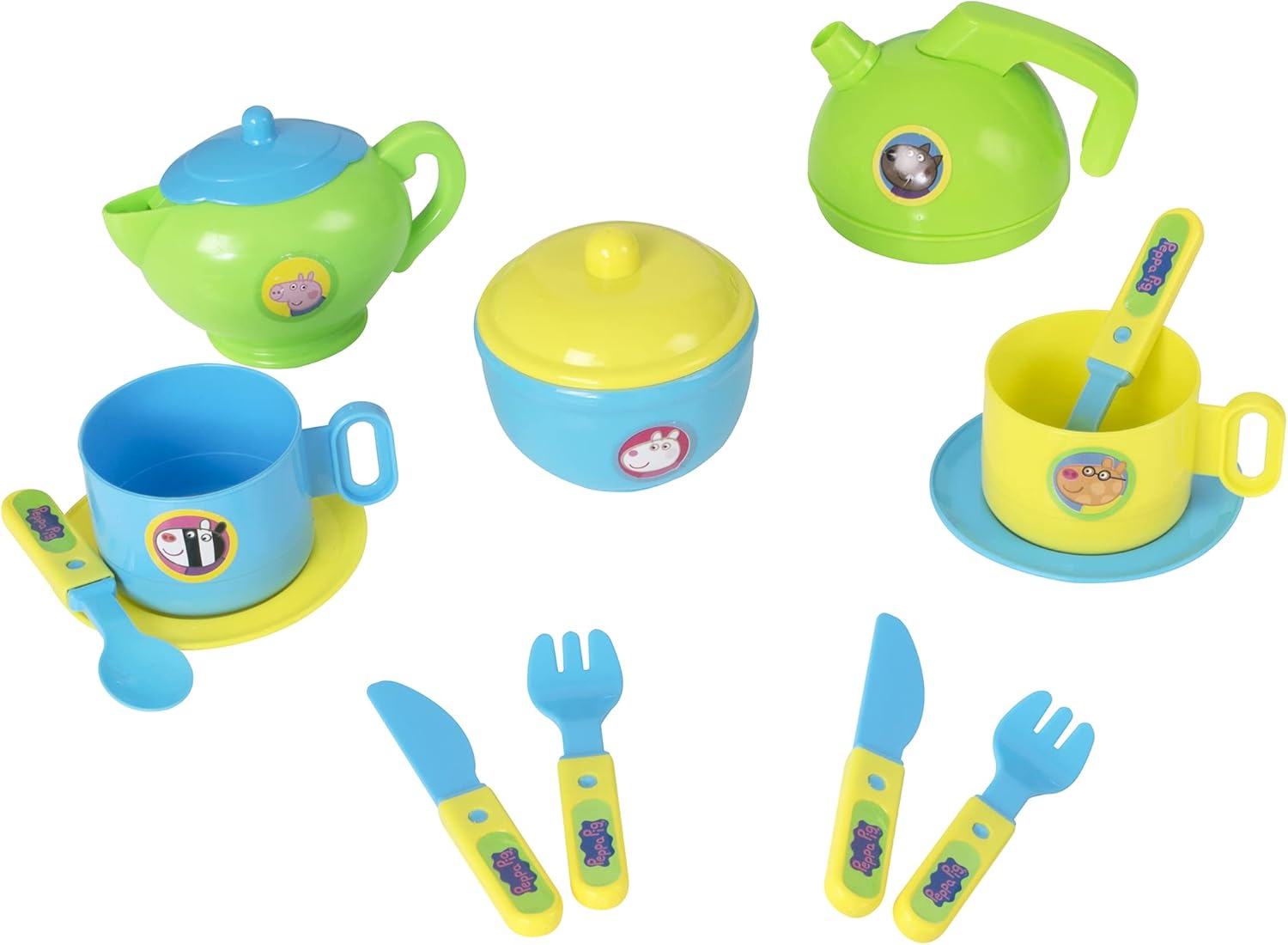 Peppa Pig Tea Party Set Roleplay | Includes Teapot, Kettle, Sugar Bowl, Cup & Saucers and Cutlery For Ages 3+