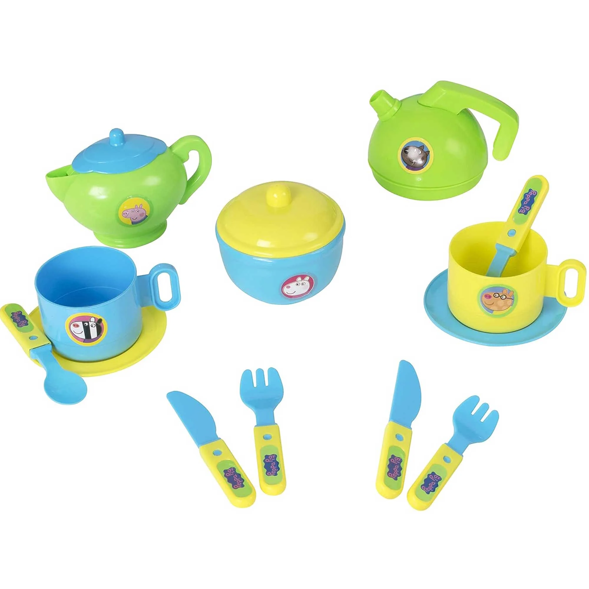 Peppa Pig Tea Party Set Roleplay | Includes Teapot, Kettle, Sugar Bowl, Cup & Saucers and Cutlery For Ages 3+