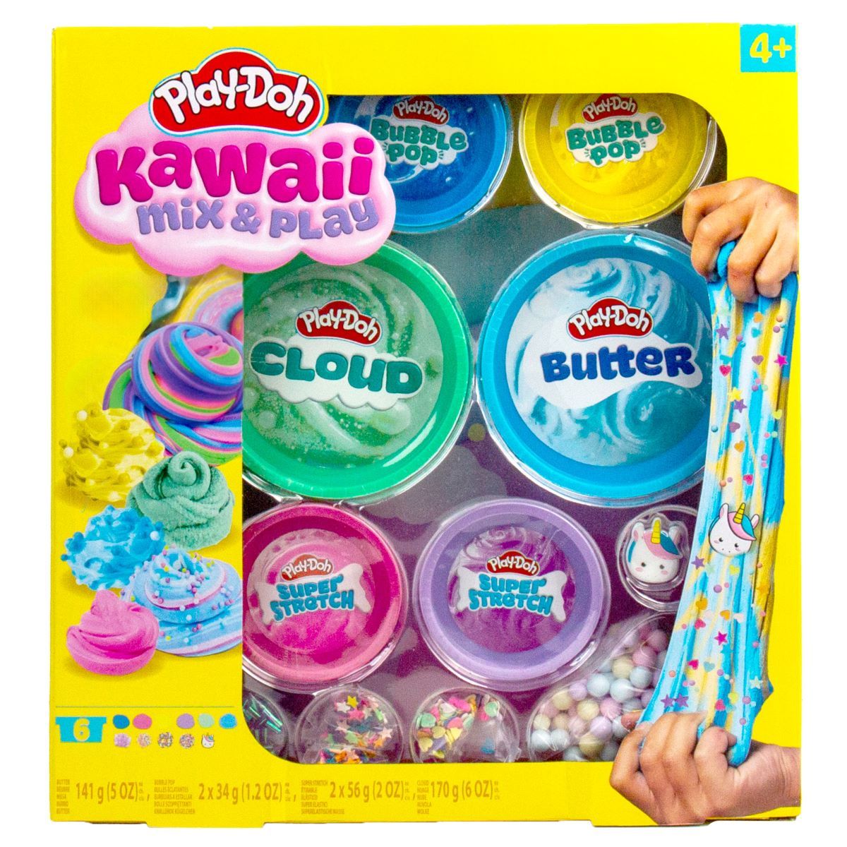 Play-Doh Slime Kawaii Mix & Play 6 Pack – Sensory Slime Set with Glitter, Beads & Charms