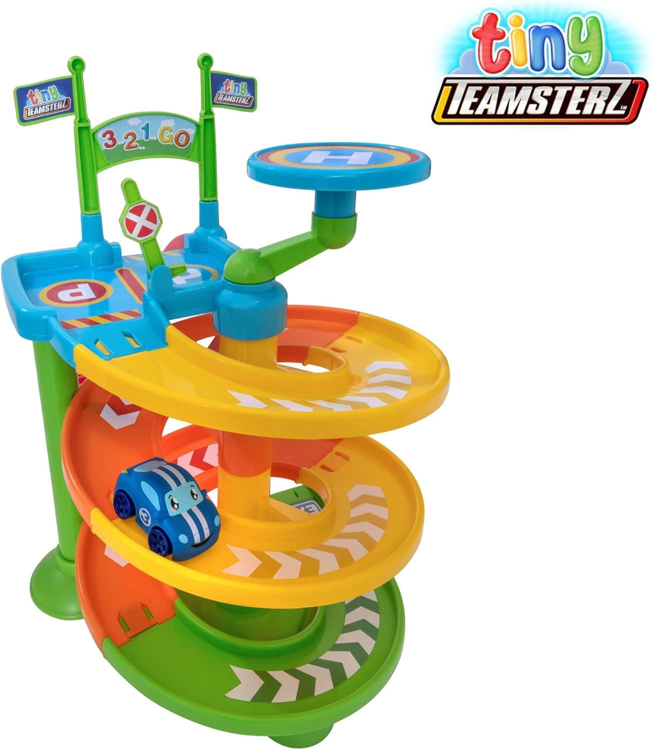 Tiny Teamsterz Beep & Go Fire Station HQ Playset for Kids | Includes 1 Free-Wheeling Fire Engine | Lights & Sounds | Rescue Toy for Toddlers | Emergency Vehicle Play | Ages 1-4 Years