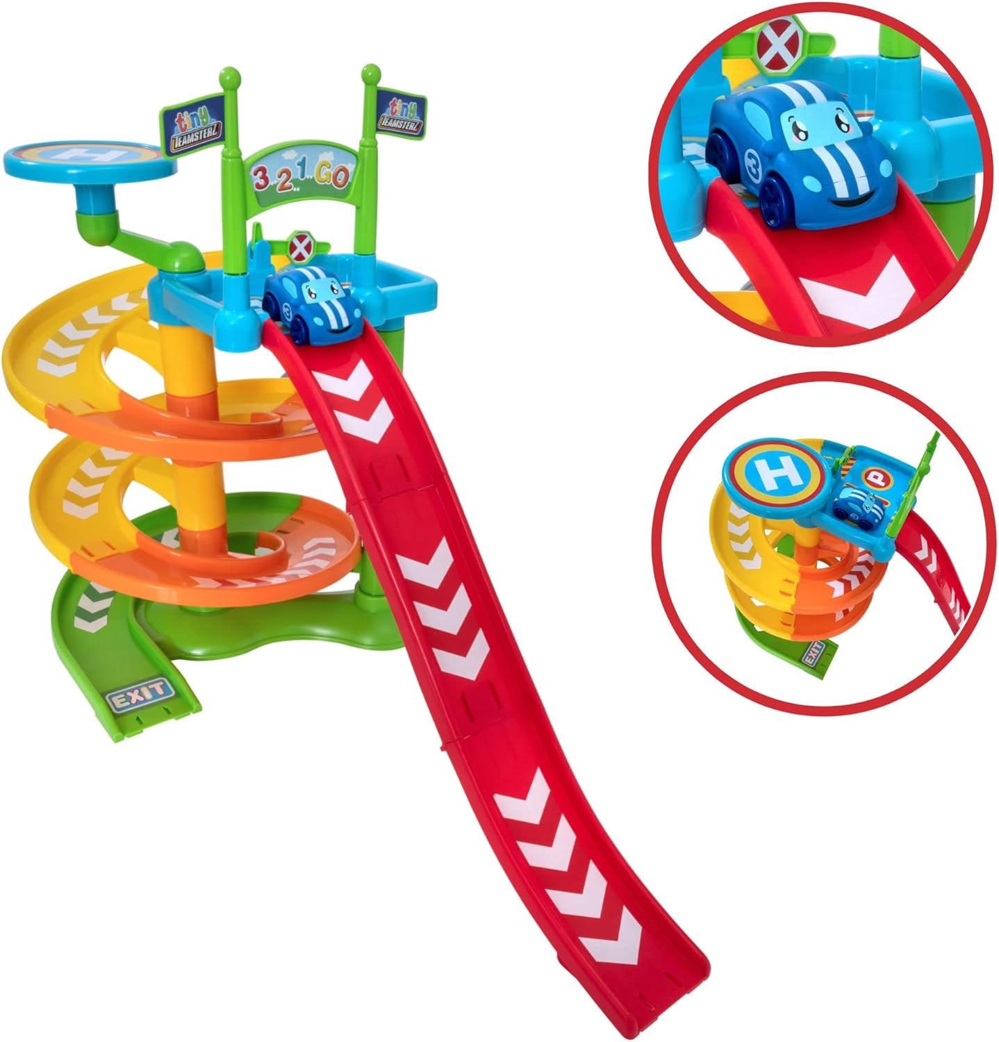 Tiny Teamsterz Beep & Go Fire Station HQ Playset for Kids | Includes 1 Free-Wheeling Fire Engine | Lights & Sounds | Rescue Toy for Toddlers | Emergency Vehicle Play | Ages 1-4 Years