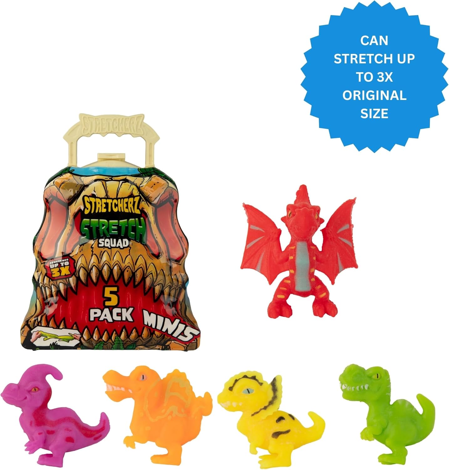 Stretcherz Play Case With 5 Mini Stretch Toys for Kids | Stretchy Fidget Toy Set in Dino Case | Sensory Stress Relief Toy | Collectible Figures for Boys & Girls Ages 3