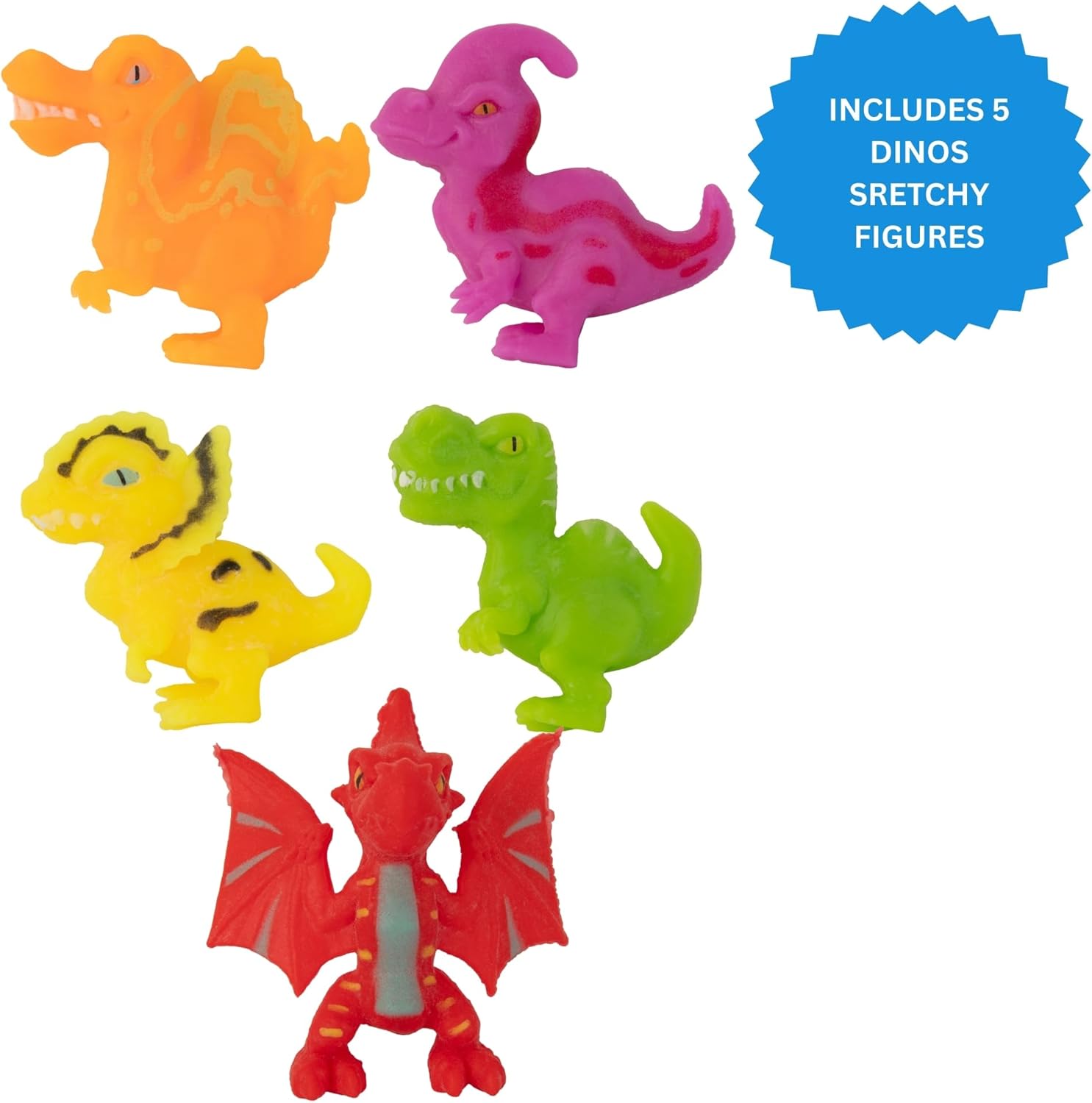 Stretcherz Play Case With 5 Mini Stretch Toys for Kids | Stretchy Fidget Toy Set in Dino Case | Sensory Stress Relief Toy | Collectible Figures for Boys & Girls Ages 3