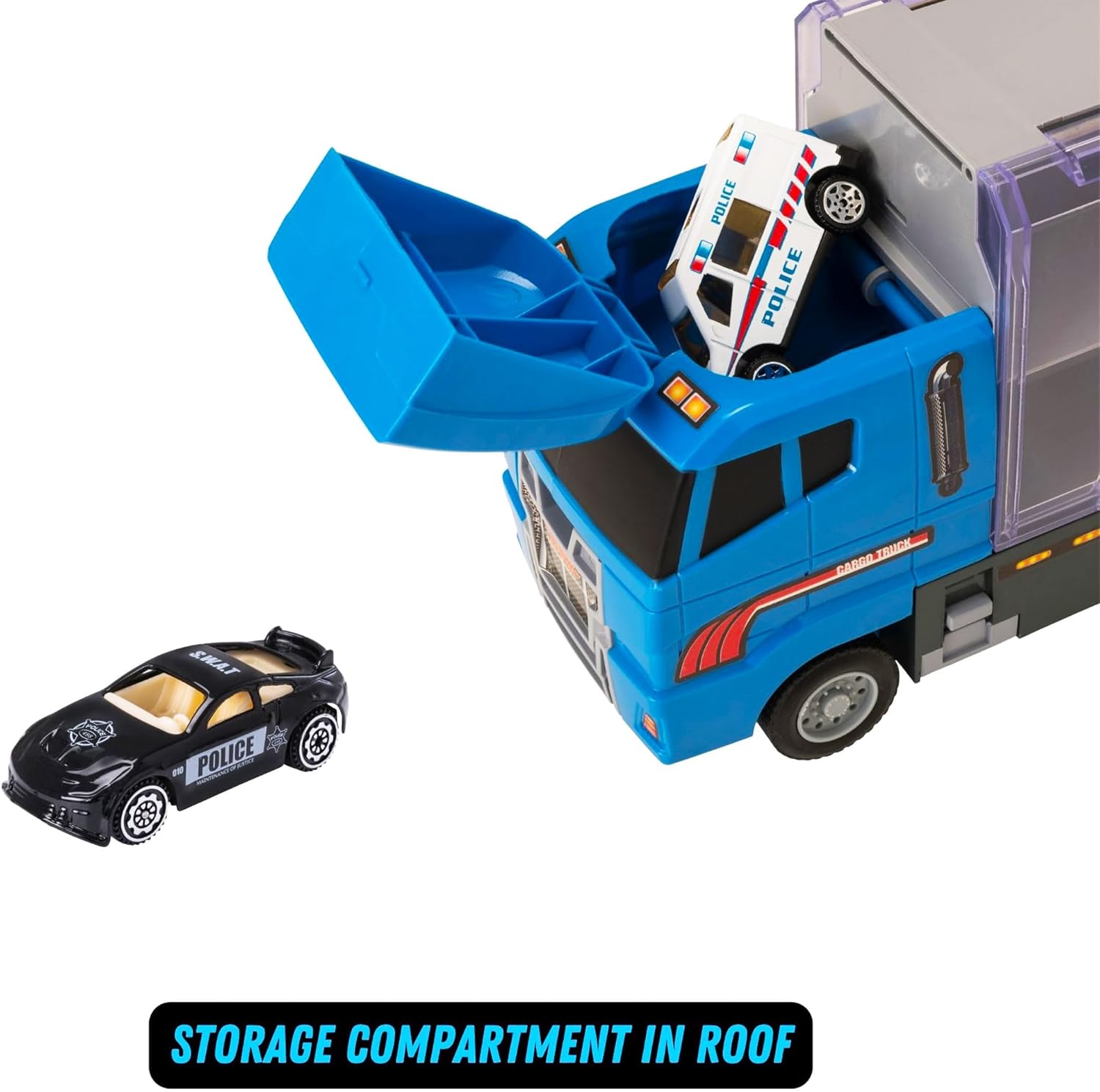 Teamsterz Police Service Transporter Vehicle Playset | Police car, Lorry And Police Service Vehicle Toys | Indoor And Outdoor Sandpit Toys | Toy Car Launcher | Cars Storage And Ramp | Ages 3+