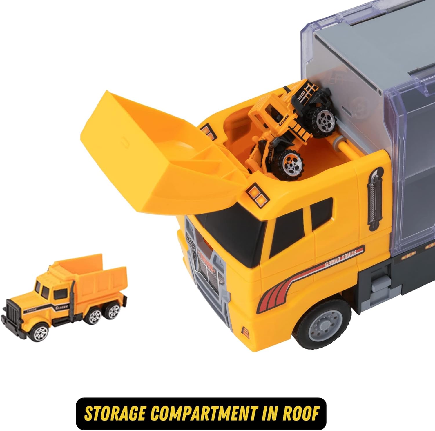 Teamsterz Construction Transporter Vehicle Playset | Construction Car, Lorry And Construction Truck Toys | Indoor And Outdoor Sandpit Toys | Toy Car Launcher | Cars Storage And Ramp | Ages 3+