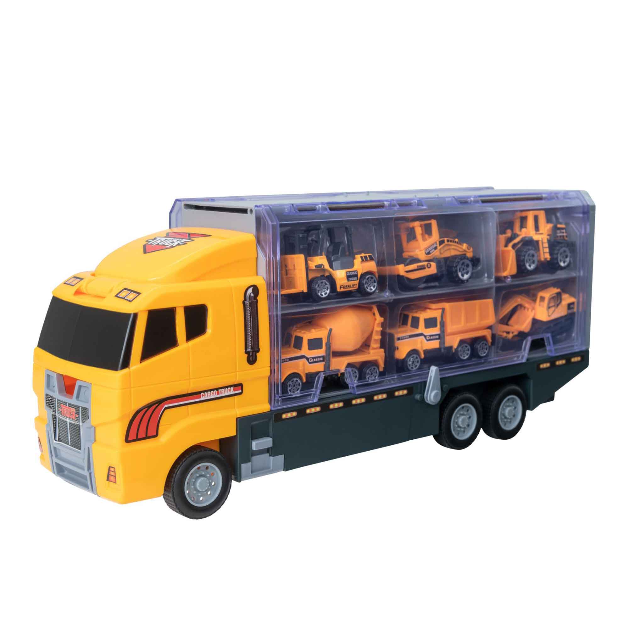 Teamsterz Construction Transporter Vehicle Playset | Construction Car, Lorry And Construction Truck Toys | Indoor And Outdoor Sandpit Toys | Toy Car Launcher | Cars Storage And Ramp | Ages 3+