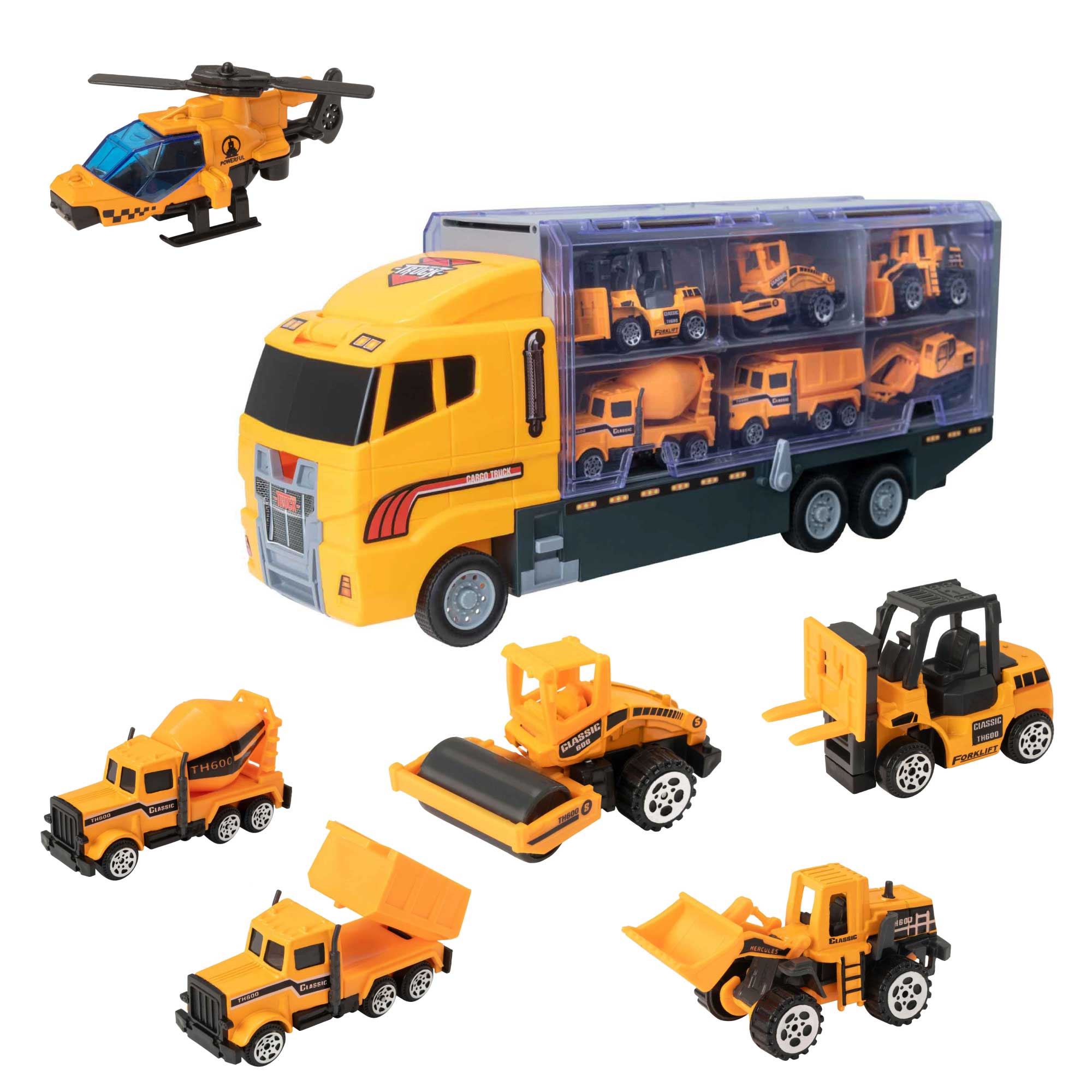 Teamsterz Construction Transporter Vehicle Playset | Construction Car, Lorry And Construction Truck Toys | Indoor And Outdoor Sandpit Toys | Toy Car Launcher | Cars Storage And Ramp | Ages 3+
