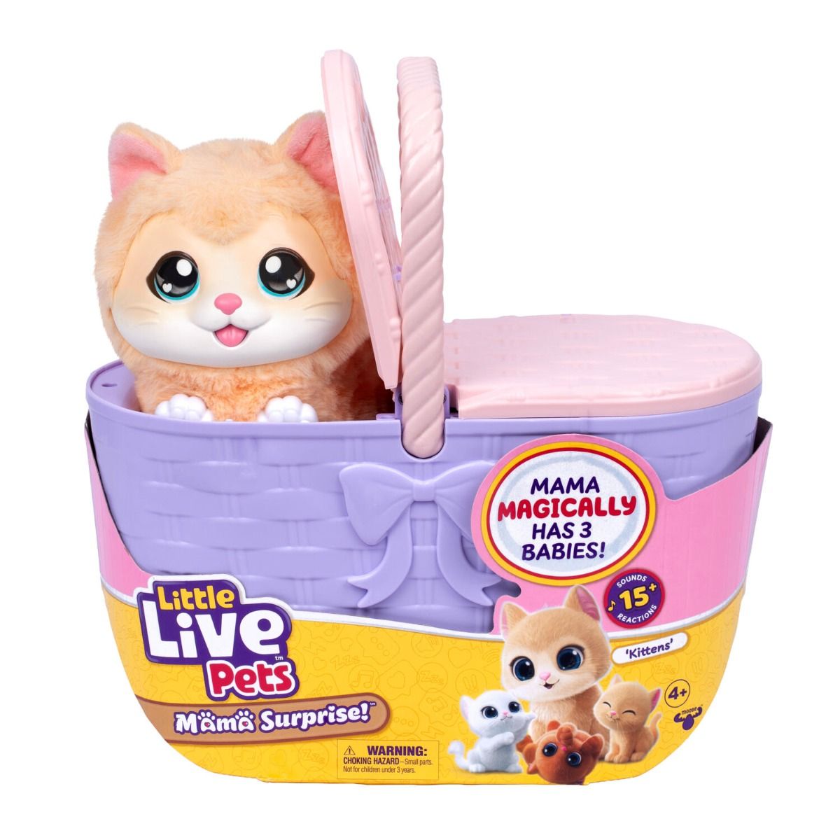 Little Live Pets Mama Surprise Kitty Playset - Interactive Cuddly Mama Kitten with 3 Adorable Babies for Imaginative Play