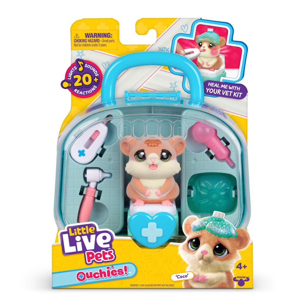 Little Live Pets Ouchies Vet Kit - Coco the Hamster, Interactive Toy, Light Up Cheeks,16.7cm Vet Playset & Accessories, Diagnose & Heal Like a Real Vet, 20+ Sounds, Lights & Reactions, Repeat Play