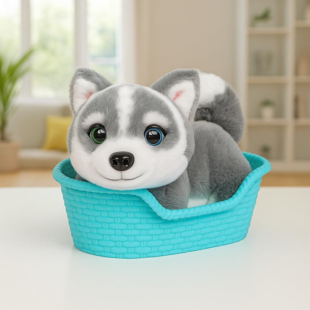 Little Live Pets My Really Real Puppy Minis- Aurora the Husky| Interactive Puppy with 20+ Sounds & Reactions- Includes Basket for Display. Fun & Adorable Gift for Kids (11cm/4.3in tall)