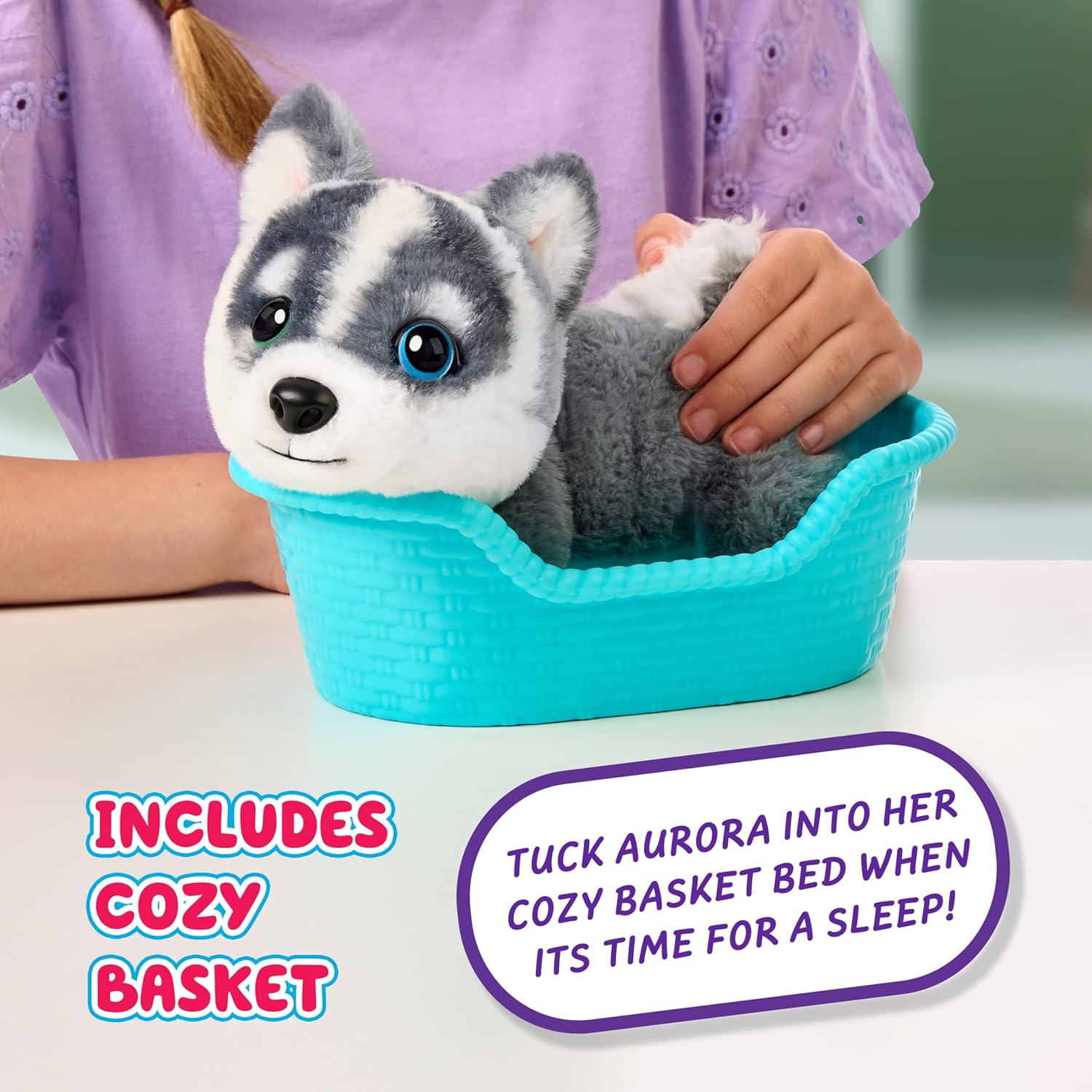 Little Live Pets My Really Real Puppy Minis- Aurora the Husky| Interactive Puppy with 20+ Sounds & Reactions- Includes Basket for Display. Fun & Adorable Gift for Kids (11cm/4.3in tall)