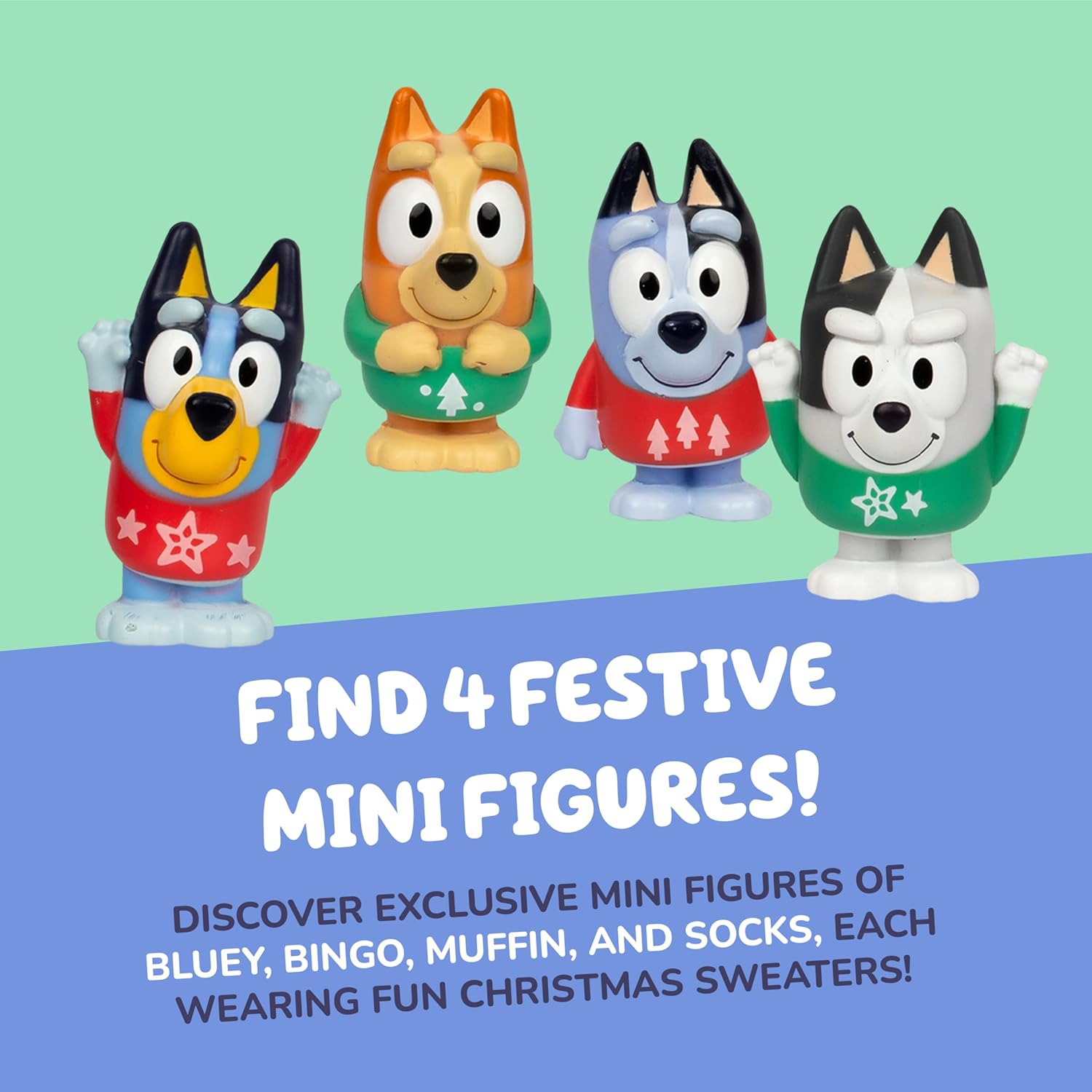 Bluey Mini Figure Advent Calendar 2026 - 24 Festive Surprises with 4 Christmas Sweater Figures & 12 Accessories for Kids & Adults