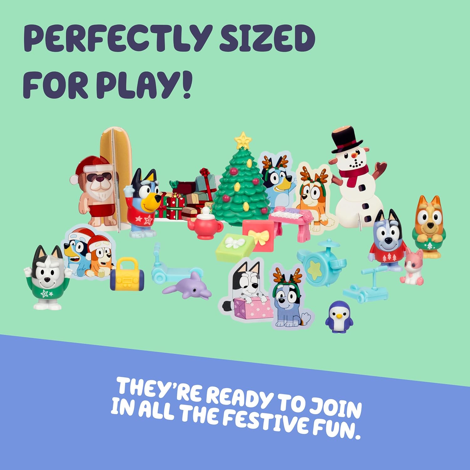 Bluey Mini Figure Advent Calendar 2026 - 24 Festive Surprises with 4 Christmas Sweater Figures & 12 Accessories for Kids & Adults