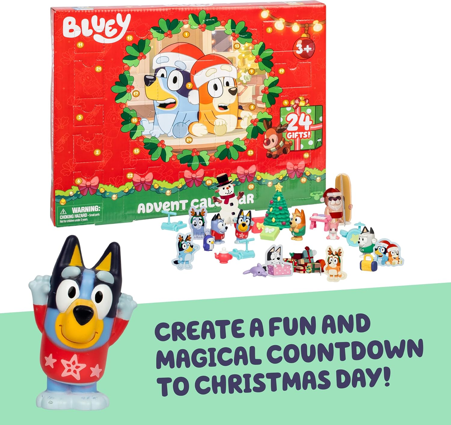 Bluey Mini Figure Advent Calendar 2026 - 24 Festive Surprises with 4 Christmas Sweater Figures & 12 Accessories for Kids & Adults