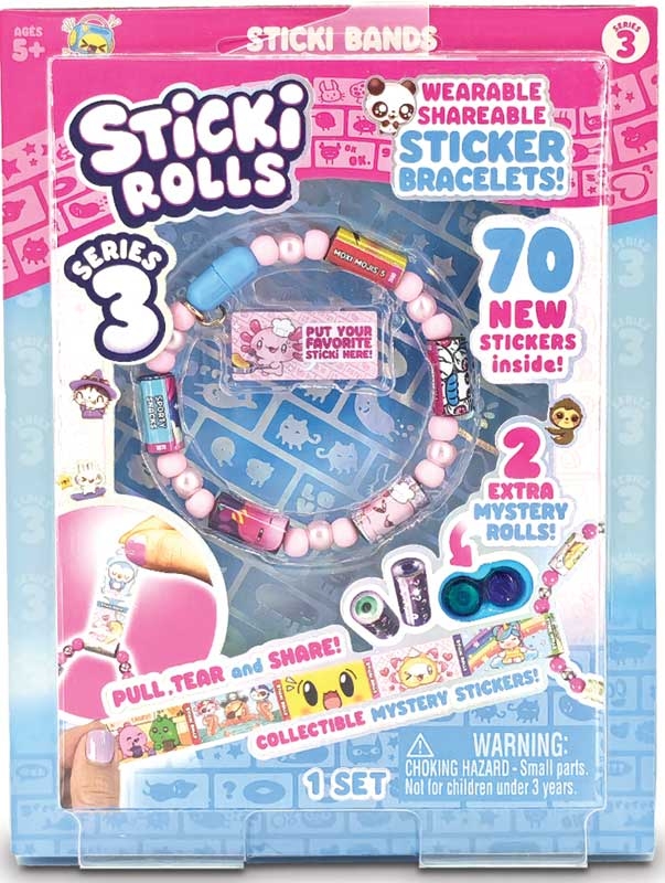 Sticki Rolls Sticki Band Series 3 - 70 Collectible Mini Stickers with 2 Mystery Rolls - Wearable Sticker Bracelet for Kids Aged 5+ - Fun & Fashionable Accessory for Creative Kids