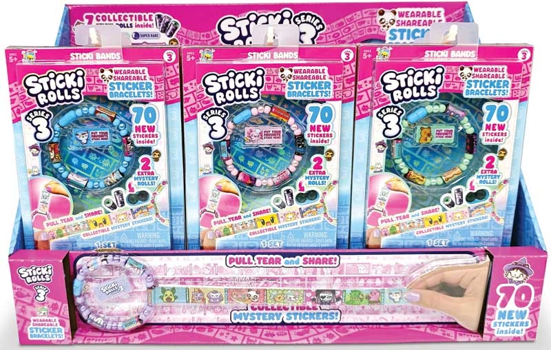 Sticki Rolls Sticki Band Series 3 - 70 Collectible Mini Stickers with 2 Mystery Rolls - Wearable Sticker Bracelet for Kids Aged 5+ - Fun & Fashionable Accessory for Creative Kids