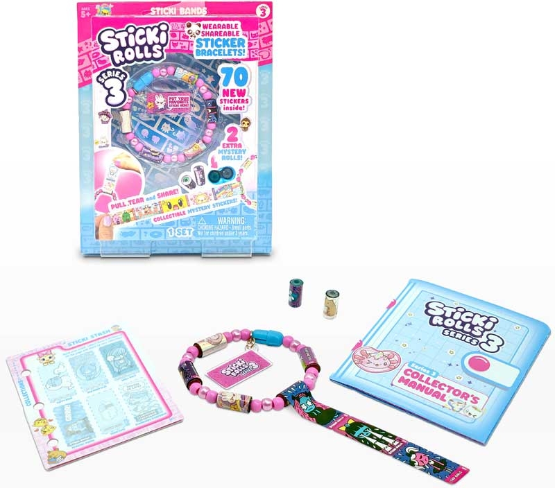 Sticki Rolls Sticki Band Series 3 - 70 Collectible Mini Stickers with 2 Mystery Rolls - Wearable Sticker Bracelet for Kids Aged 5+ - Fun & Fashionable Accessory for Creative Kids
