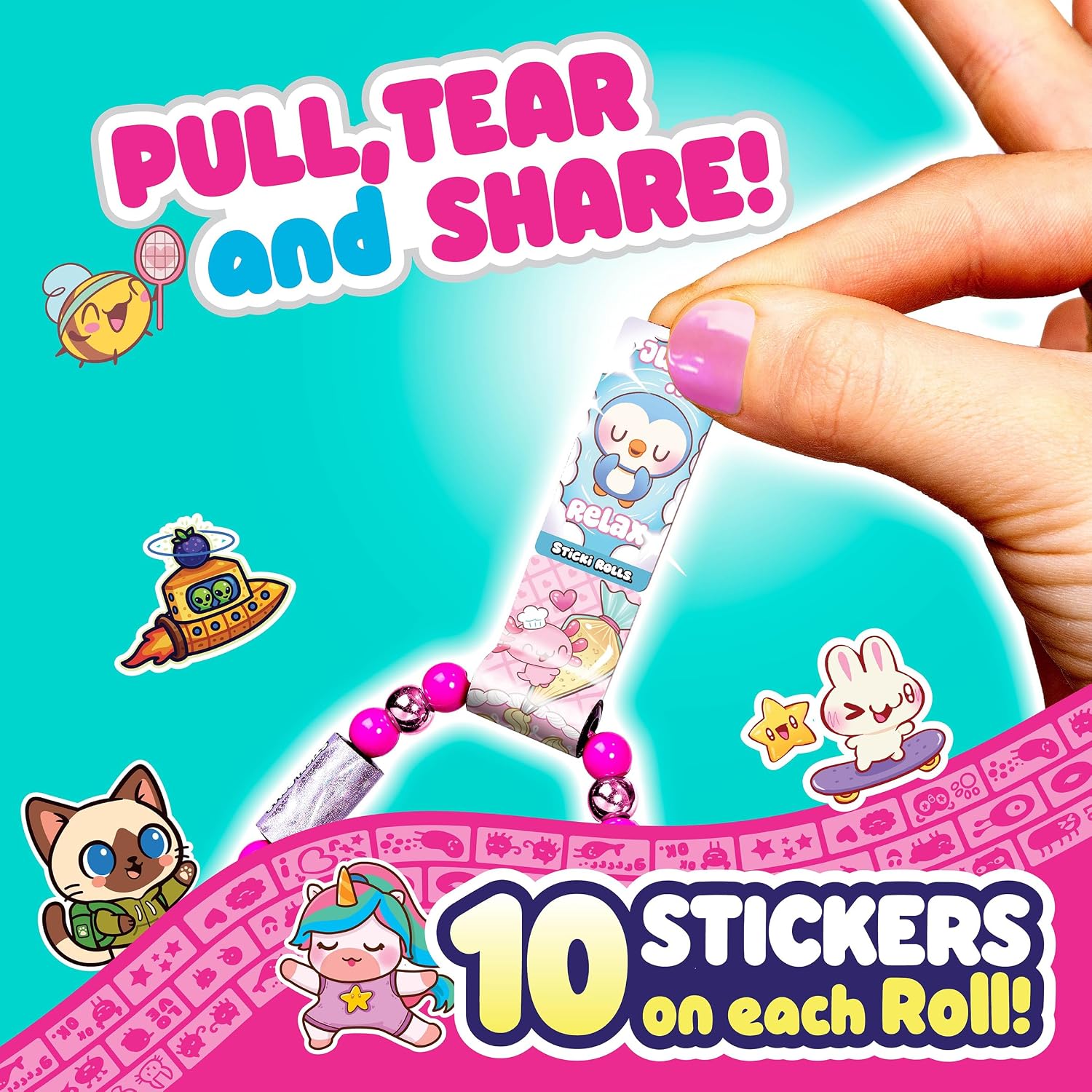 Sticki Rolls Sticki Band Series 3 - 70 Collectible Mini Stickers with 2 Mystery Rolls - Wearable Sticker Bracelet for Kids Aged 5+ - Fun & Fashionable Accessory for Creative Kids