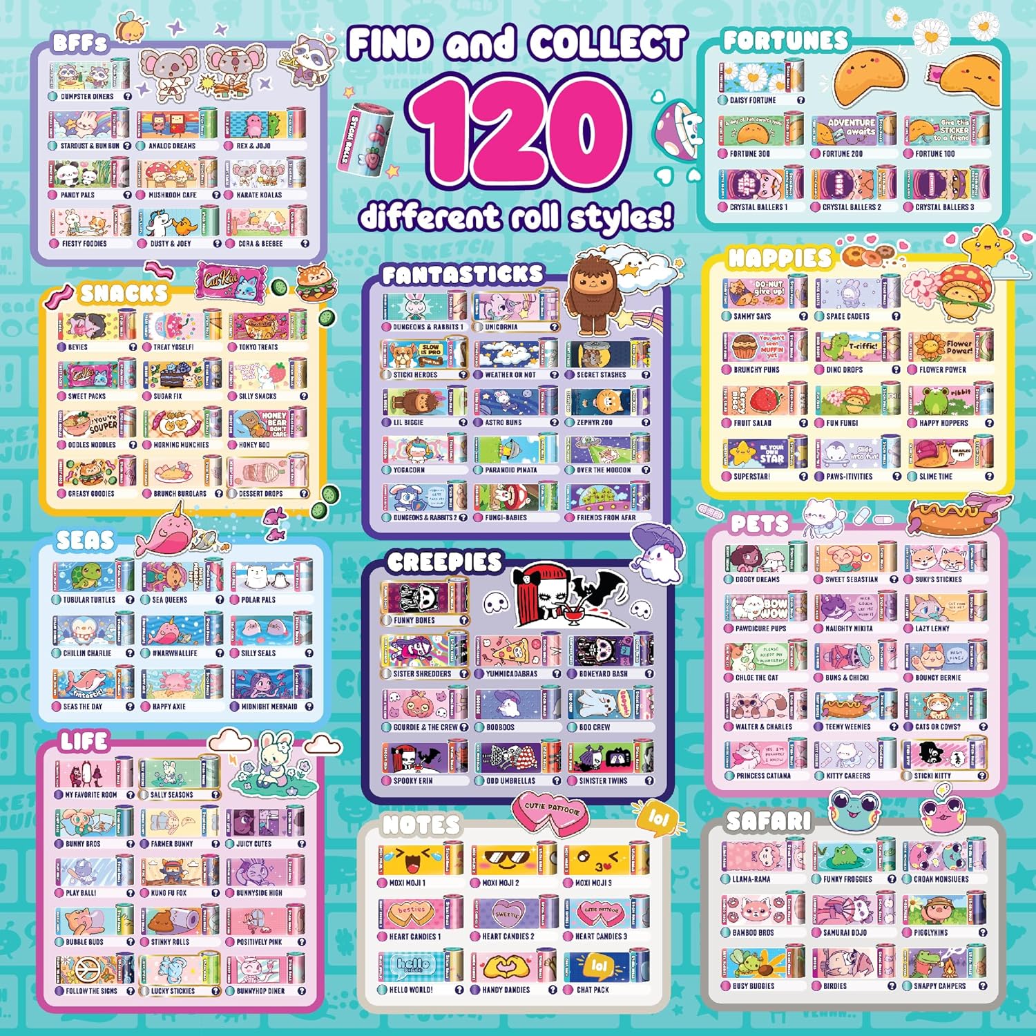Sticki Rolls Sticki Book Pack – Volume 3 | Collect, Create & Share 120 Kawaii Stickers