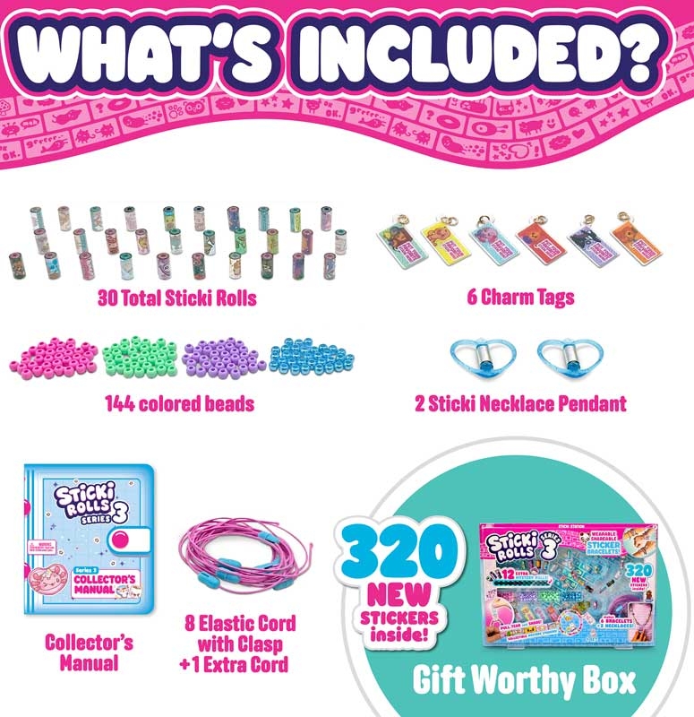 Sticki Rolls Sticki Station – Series 3 With 320 Kawaii-themed stickers | Ultimate Wearable Sticker Bracelet Craft Set