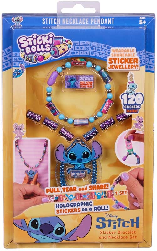 Sticki Rolls Disney Stitch Necklace Pendant with 120 collectible holographic stickers – Wearable Sticker Jewellery Set