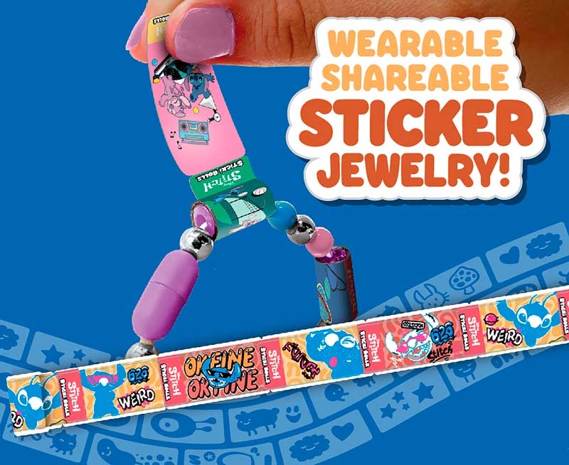 Sticki Rolls Disney Stitch Necklace Pendant with 120 collectible holographic stickers – Wearable Sticker Jewellery Set