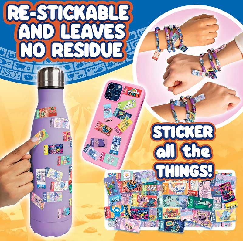 Sticki Rolls Disney Stitch Necklace Pendant with 120 collectible holographic stickers – Wearable Sticker Jewellery Set
