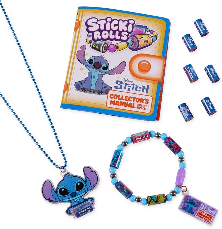 Sticki Rolls Disney Stitch Necklace Pendant with 120 collectible holographic stickers – Wearable Sticker Jewellery Set