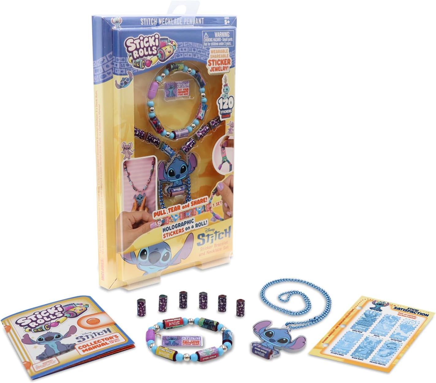 Sticki Rolls Disney Stitch Necklace Pendant with 120 collectible holographic stickers – Wearable Sticker Jewellery Set