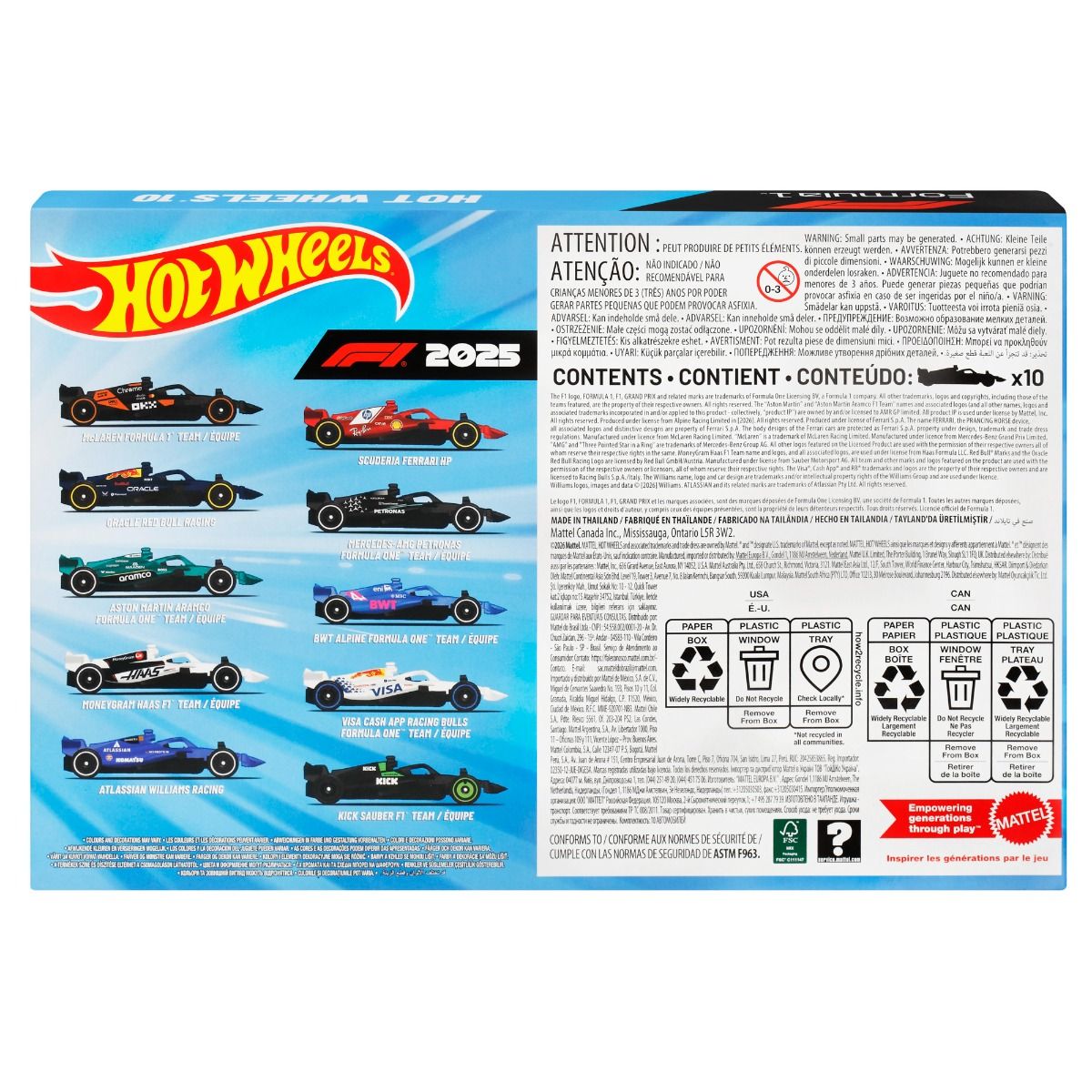 Hot Wheels Formula 1 2025 – 1:64 Scale Die-Cast Car 10-Pack