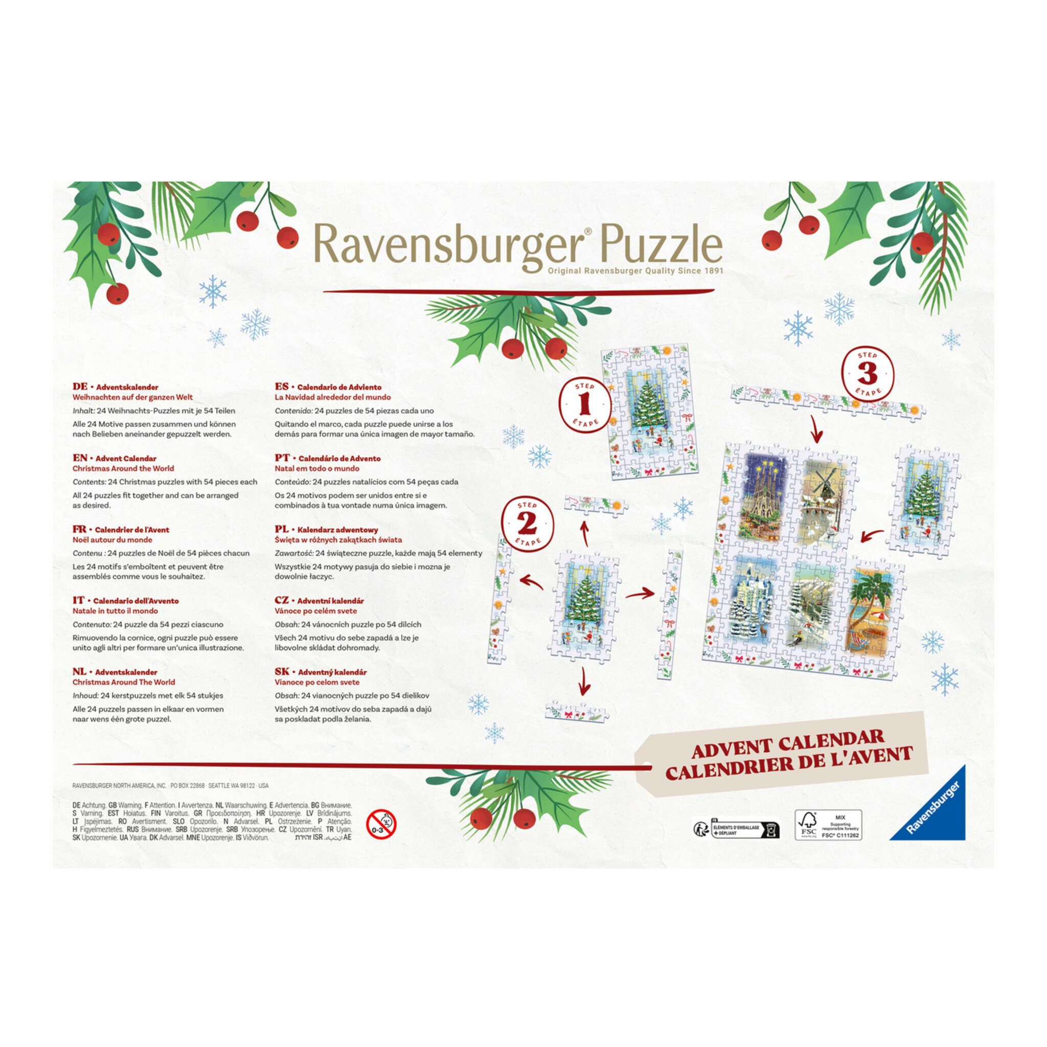 Christmas Around the World Puzzle Advent Calendar – 24 Jigsaw Puzzles, 1,296 Pieces