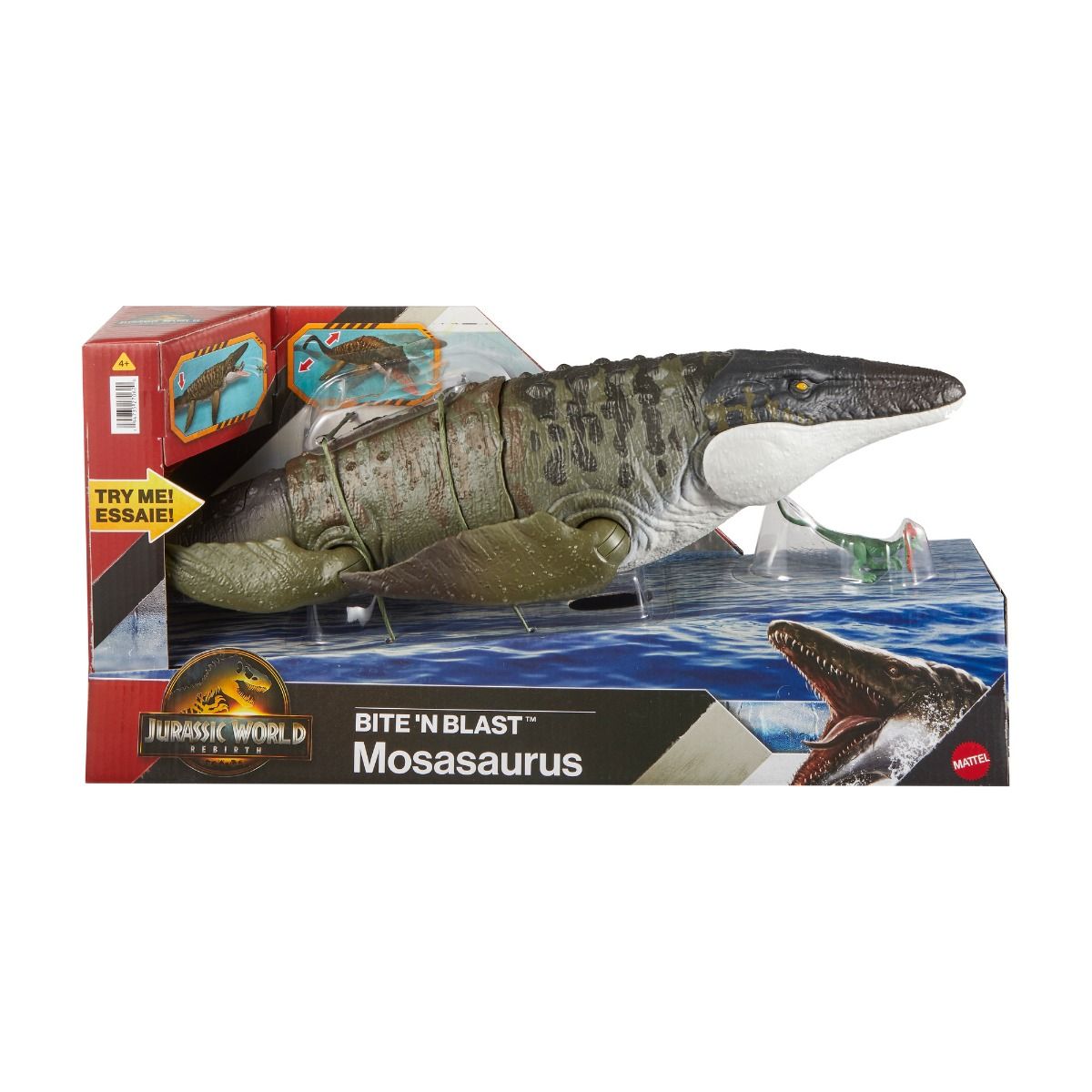 Jurassic World Rebirth Bite 'N Blast Mosasaurus – 25.7-Inch Dinosaur Action Figure with Dilophosaurus