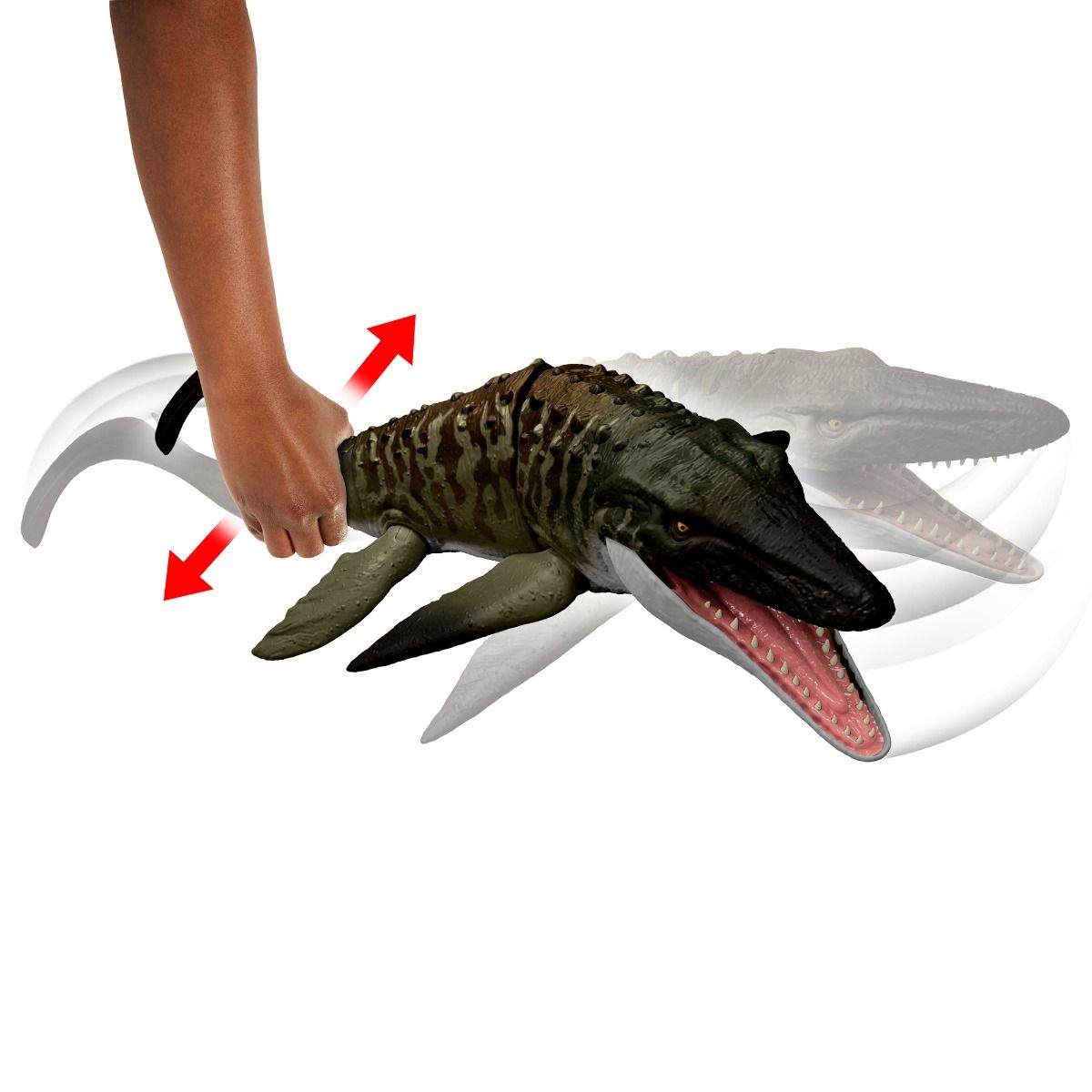 Jurassic World Rebirth Bite 'N Blast Mosasaurus – 25.7-Inch Dinosaur Action Figure with Dilophosaurus