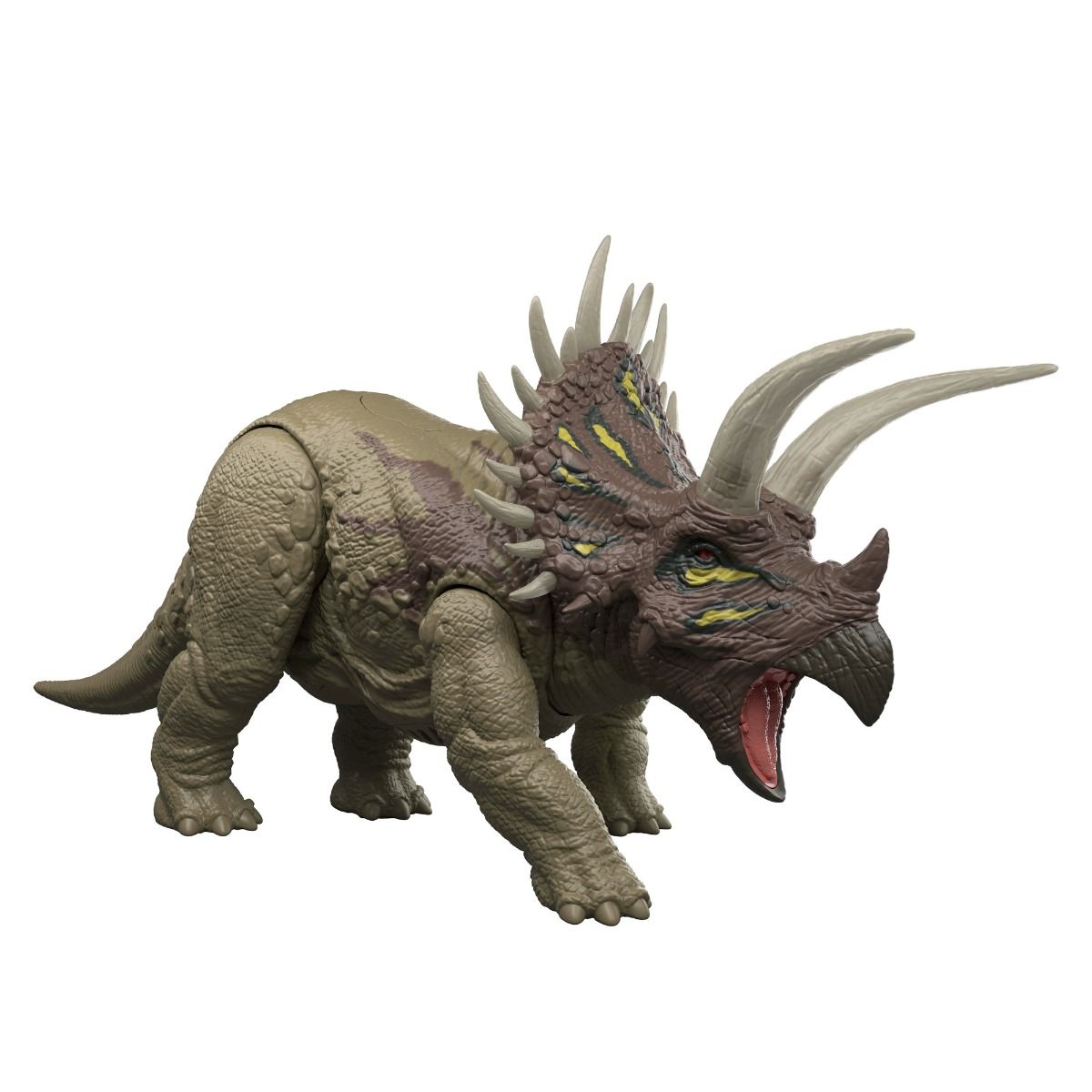Jurassic World Wild Roar Triceratops Dinosaur Action Figure – 12.2 Inch with Roaring Sounds, Lights & Attack Action