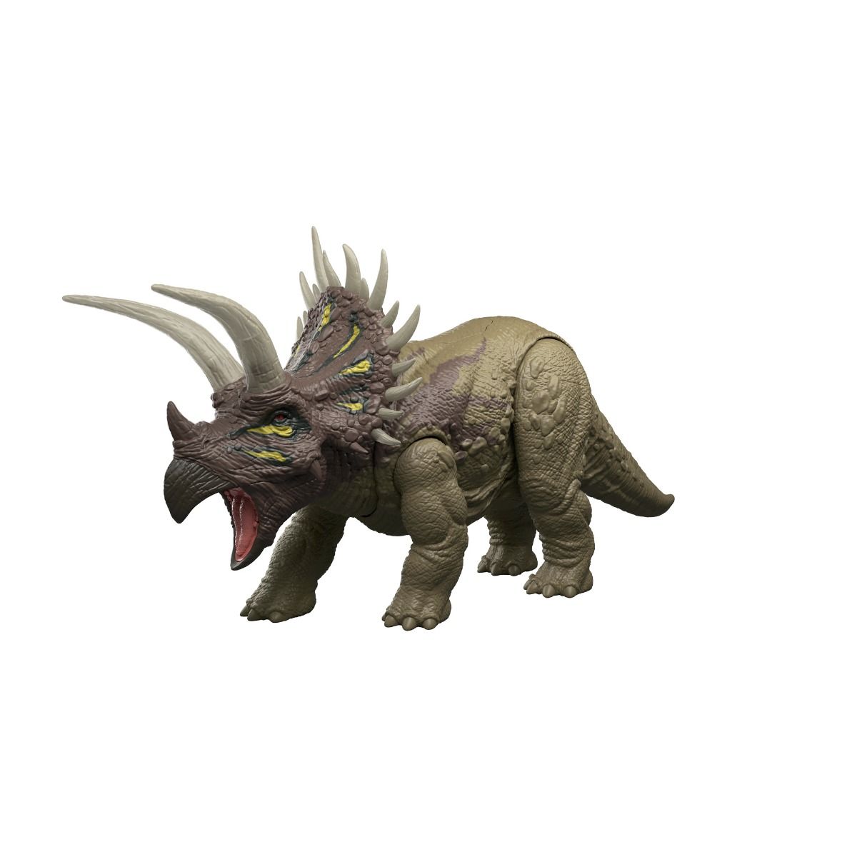 Jurassic World Wild Roar Triceratops Dinosaur Action Figure – 12.2 Inch with Roaring Sounds, Lights & Attack Action